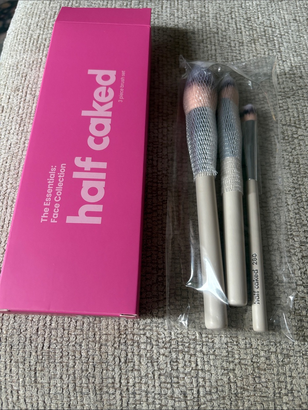 half caked Pink 3-Piece Face Brush Set — Soft Synthetic Bristles